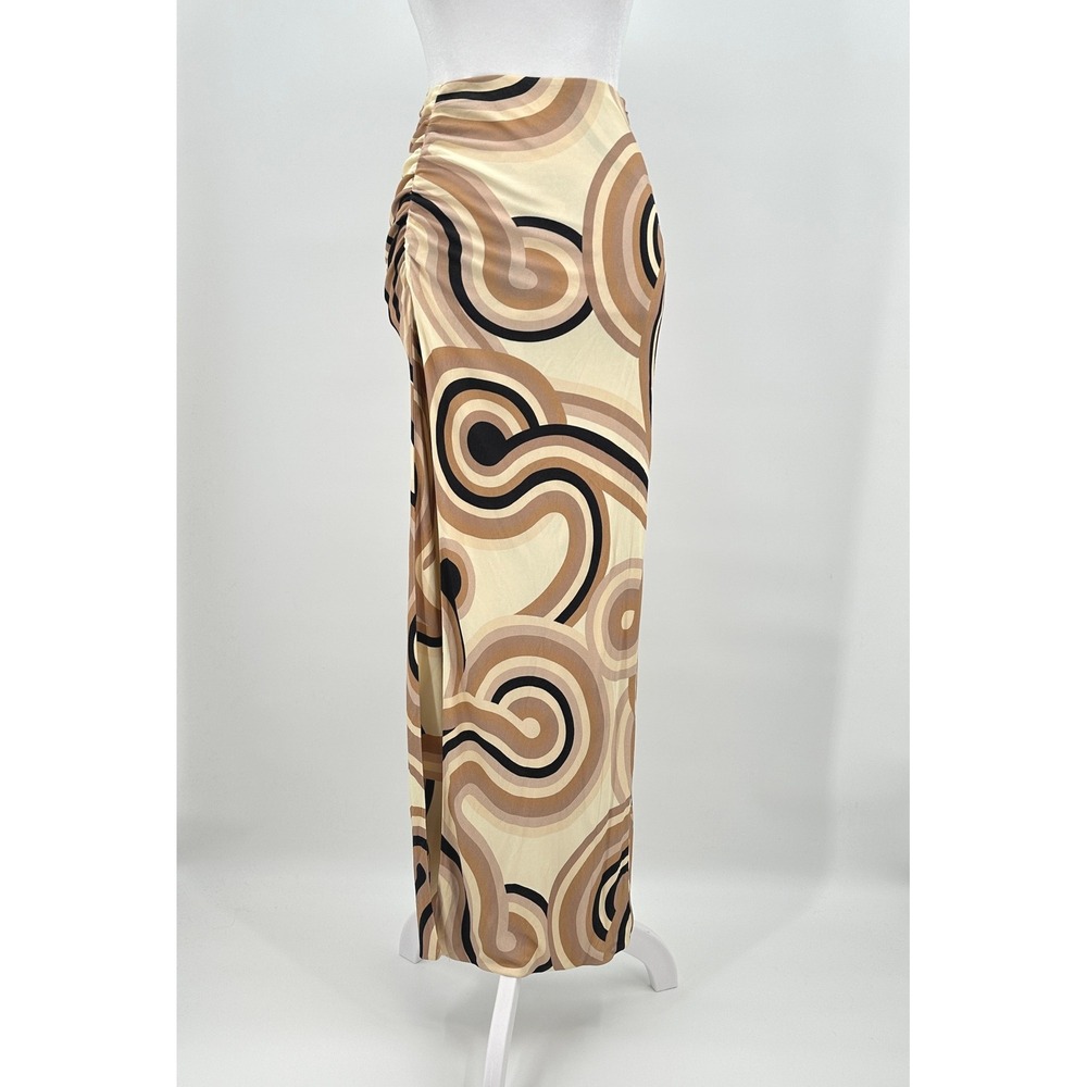 Ronny Kobo Grayson Skirt Tonal Swirl Womens XS Brown Beige Maxi Skirt High Slit‎